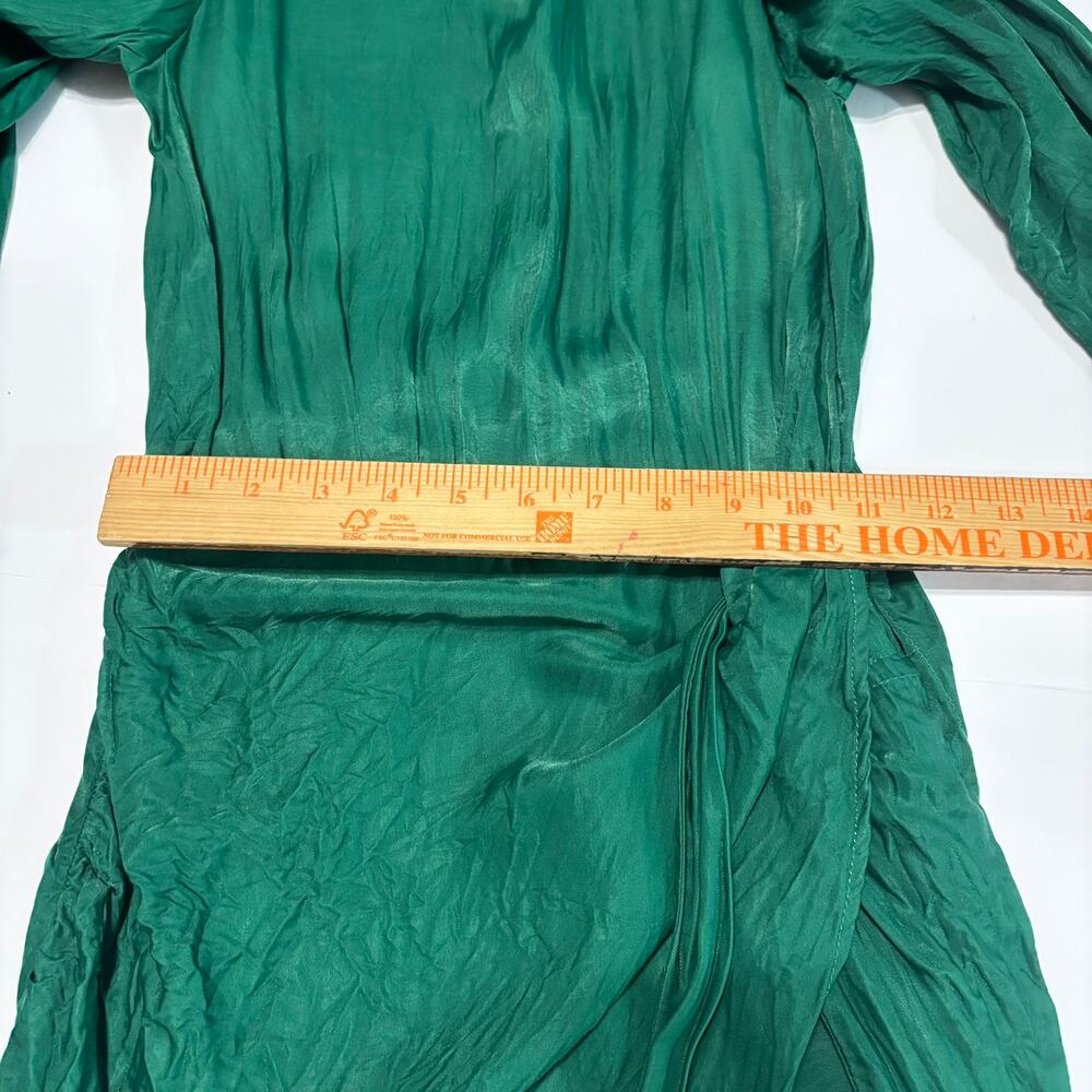 Zara Green Long Sleeve Midi Dress Tie Waist Pleated Mock Neck Size S - Picture 5 of 8